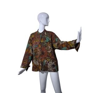 Vintage Life Style Womens 3X Quilted Floral Patchwork Artsy Boho Cardigan Jacket
